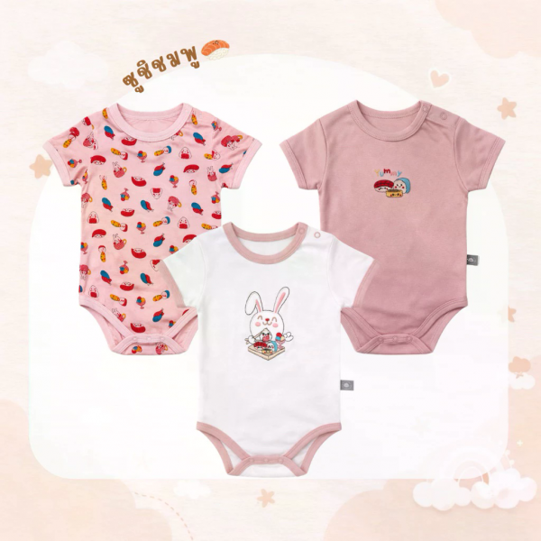 เชต3ชิ้น เซตบอดี้สูทคอกลม บอดี้สูทเด็ก เซตเด็กแรกเกิด ผ้าคอตตอน 100% นุ่มพิเศษ 0-3m,3-6m,6-9m