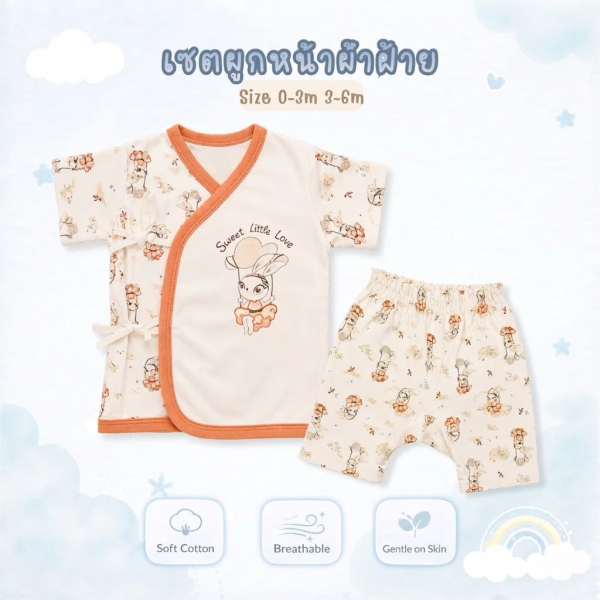 เซตผูกหน้าเด็กอ่อน ชุดเด็กอ่อน ชุดทารก ชุดเตรียมคลอด ผ้า coton 100% อ่อนโยนต่อผิวลูก 0