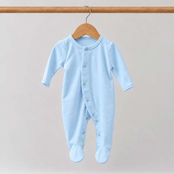 ชุดหมีเด็กอ่อนแขนยาวขายาวมีเท้า กระดุมหน้า Cotton 100% ผ้านุ่ม OEKO-TEX ชุดเด็กอ่อน