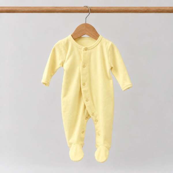 ชุดหมีเด็กอ่อนแขนยาวขายาวมีเท้า กระดุมหน้า Cotton 100% ผ้านุ่ม OEKO-TEX ชุดเด็กอ่อน