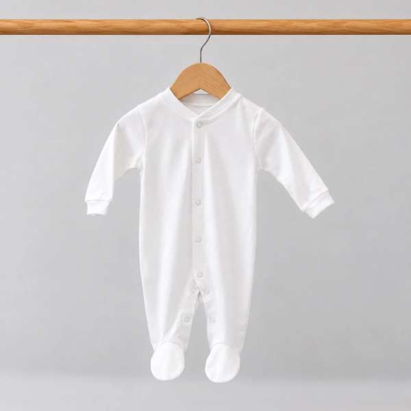 ชุดหมีเด็กอ่อนแขนยาวขายาวมีเท้า กระดุมหน้า Cotton 100% ผ้านุ่ม OEKO-TEX ชุดเด็กอ่อน
