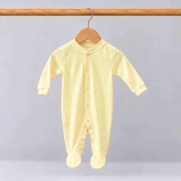 ชุดหมีเด็กอ่อนแขนยาวขายาวมีเท้า กระดุมหน้า Cotton 100% ผ้านุ่ม OEKO-TEX ชุดเด็กอ่อน