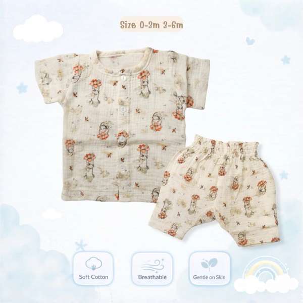 เชตกระดุมหน้าผ้าย่นมัสลิน เซตเตรียมคลอด เซตเด็กแรกเกิด ผ้านุ่ม ปลอดภัยต่อผิวเด็ก ระบายอากาศ