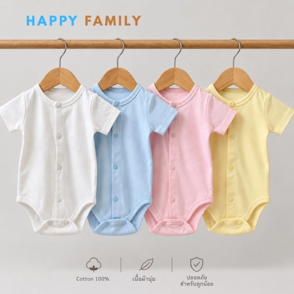 บอดี้สูทเด็กแขนสั้น ผ้า Cotton 100% นุ่มพิเศษ กระดุมหน้า เด็กอ่อน 0