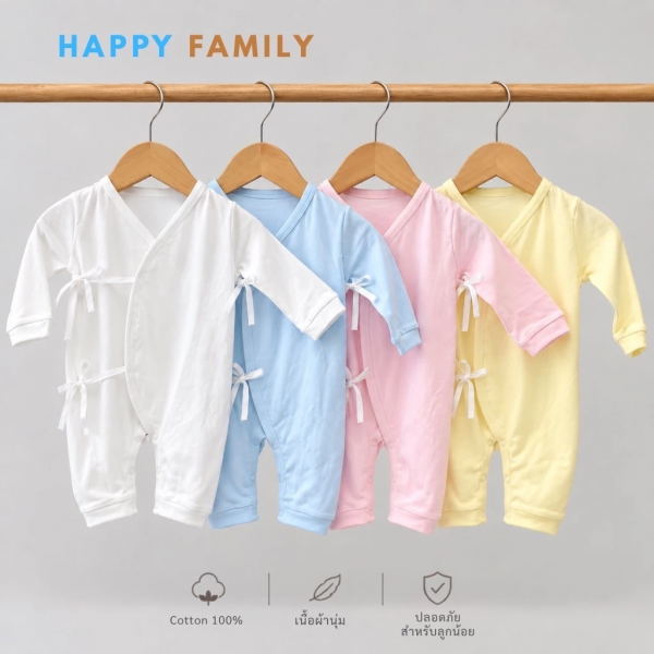 ชุดหมีเด็กอ่อน แขนยาวขายาว ผูกหน้า Cotton 100% ผ้านุ่ม OEKO-TEX เด็กอ่อน 0