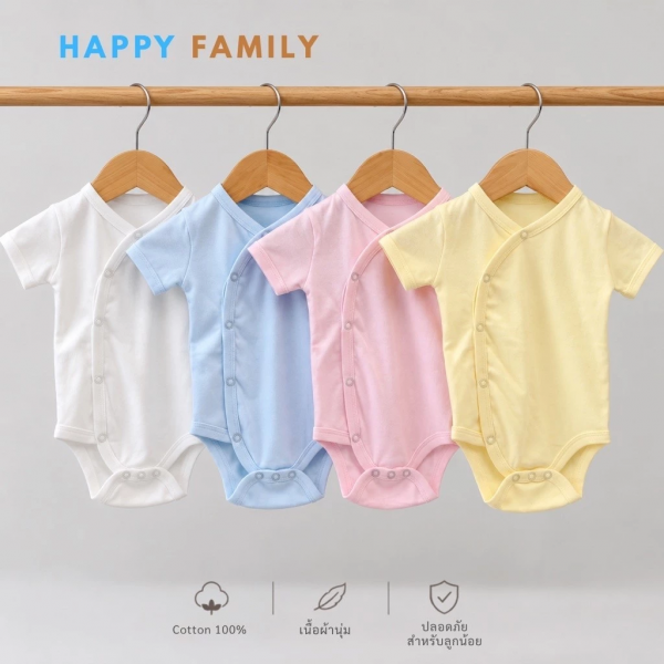 บอดี้สูทเด็กแขนสั้นเปิดข้าง ผ้า Cotton 100% นุ่มพิเศษ กระดุมหน้า เด็กอ่อน 0