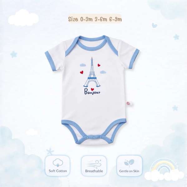 บอดี้สูทคอไขว้ บอดี้สูทเด็ก เสื้อผ้าเด็กแรกเกิด ผ้าคอตตอน 100% นุ่มพิเศษ 0-3m,3-6m,6-9m