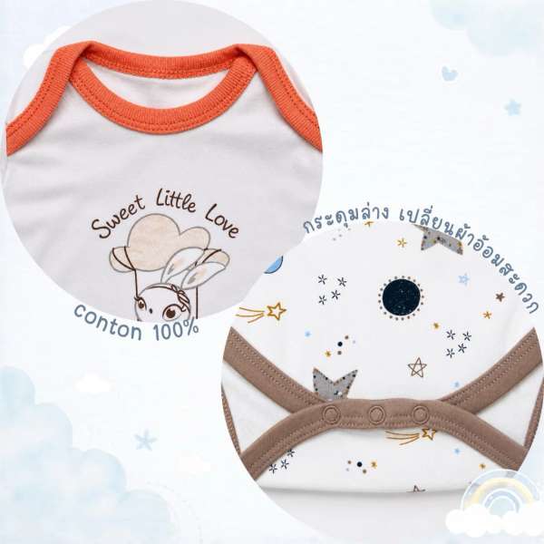 บอดี้สูทคอไขว้ บอดี้สูทเด็ก เสื้อผ้าเด็กแรกเกิด ผ้าคอตตอน 100% นุ่มพิเศษ 0-3m,3-6m,6-9m