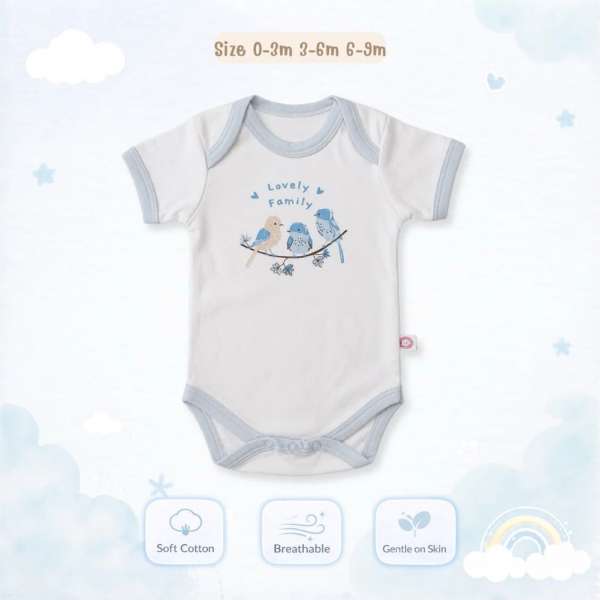 บอดี้สูทคอไขว้ บอดี้สูทเด็ก เสื้อผ้าเด็กแรกเกิด ผ้าคอตตอน 100% นุ่มพิเศษ 0-3m,3-6m,6-9m