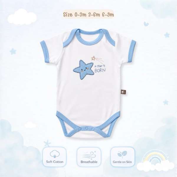บอดี้สูทคอไขว้ บอดี้สูทเด็ก เสื้อผ้าเด็กแรกเกิด ผ้าคอตตอน 100% นุ่มพิเศษ 0-3m,3-6m,6-9m