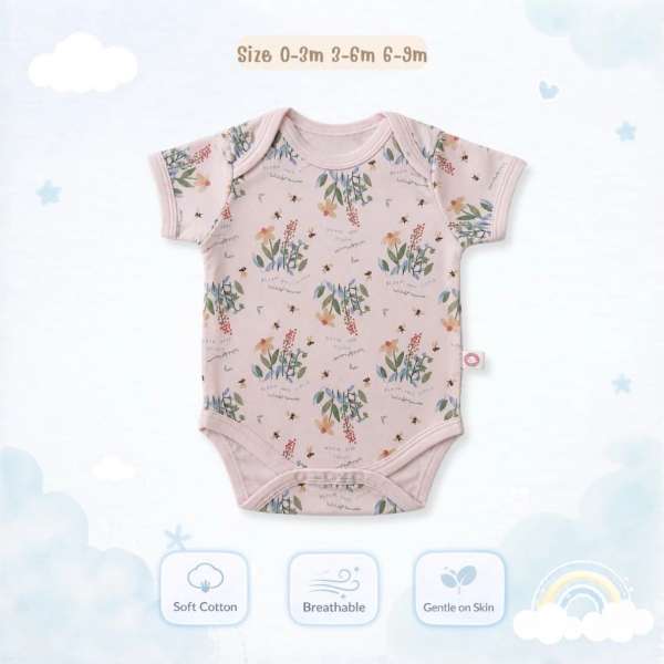 บอดี้สูทคอไขว้ บอดี้สูทเด็ก เสื้อผ้าเด็กแรกเกิด ผ้าคอตตอน 100% นุ่มพิเศษ 0-3m,3-6m,6-9m